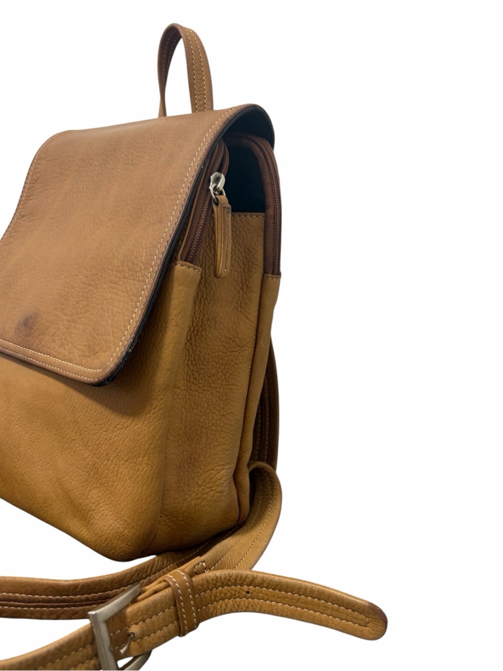 Vintage Tignanello Natural Camel Tan Leather Backpack - Picture 3 of 14